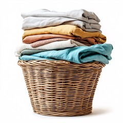 Organized Laundry Day: Cozy Stacked Clothes in Woven Basket - Freshly Washed Wardrobe Essentials for a Tidy Home