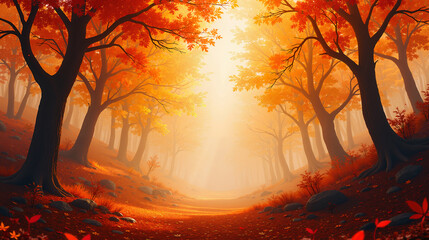 Impressionist Autumn Forest Sunlight