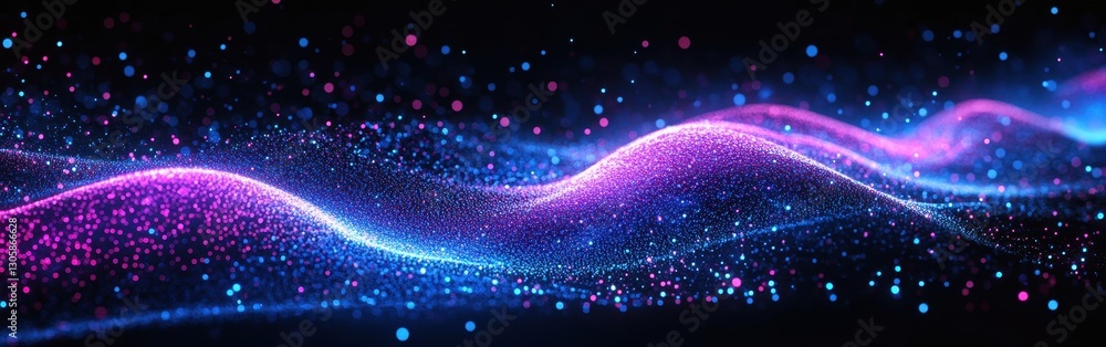 Poster vibrant abstract waves of light and color creating dynamic motion with glittering particles in a dar