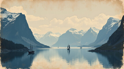 Vintage Fjord Travel Poster Art