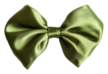 Lime green satin bow tie isolated on transparent background. Fashion accessory concept