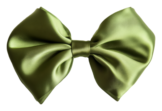 Lime green satin bow tie isolated on transparent background. Fashion accessory concept