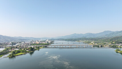 Aerial view Bukhangang River Republic of Korea