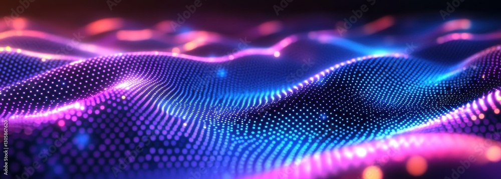 Poster vibrant and luminous waves of light representing futuristic technology and digital landscapes in an 