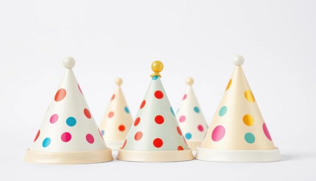 Colorful party hats for celebrations studio background product photography cheerful vibe close-up view fun concept