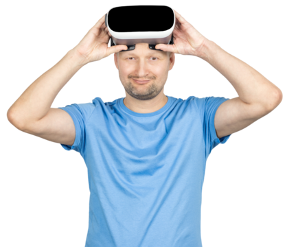 Man using vr headset and experiencing virtual reality