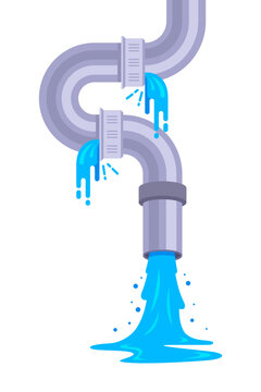 water pours out of a metal pipe. flow of waste from a pipe