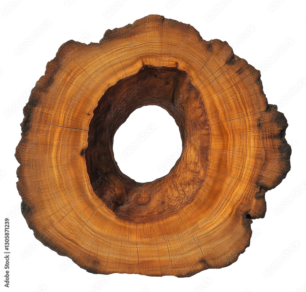 Poster close-up of a tree cross-section with visible growth rings on transparent background