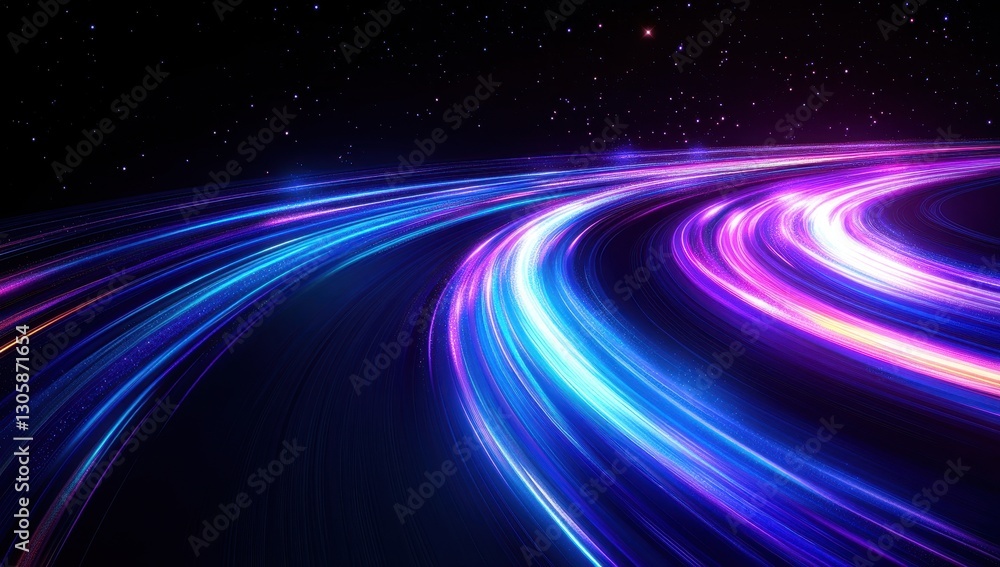 Poster vibrant flow of lights in cosmic space creating a dynamic motion of colorful energy waves against a 