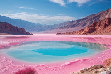 Obraz premium Breathtaking Summer Azure Pink Salt Lake Scenery for Your Travel Adventure