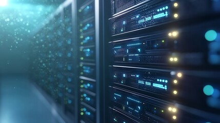 Futuristic glowing cryptocurrency mining rig in an illuminated setting for digital currency operations.