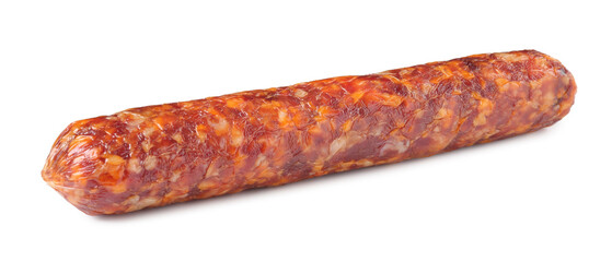 Delicious dry cured sausage isolated on white