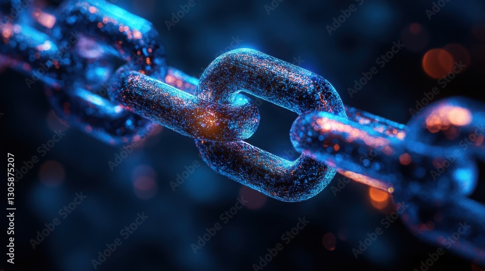 Poster close-up of a chain with glowing links creating an eye-catching and futuristic visual effect