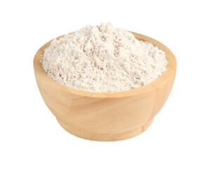 Brown rice flour in bowl isolated on white