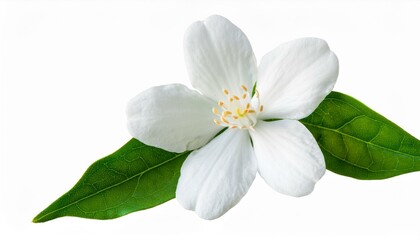 Top view, Single white flower of Grand Duke of Tuscany, Arabian white jasmine, Jasminum sambac, aroma, flora, isolated, transparent background, cutout