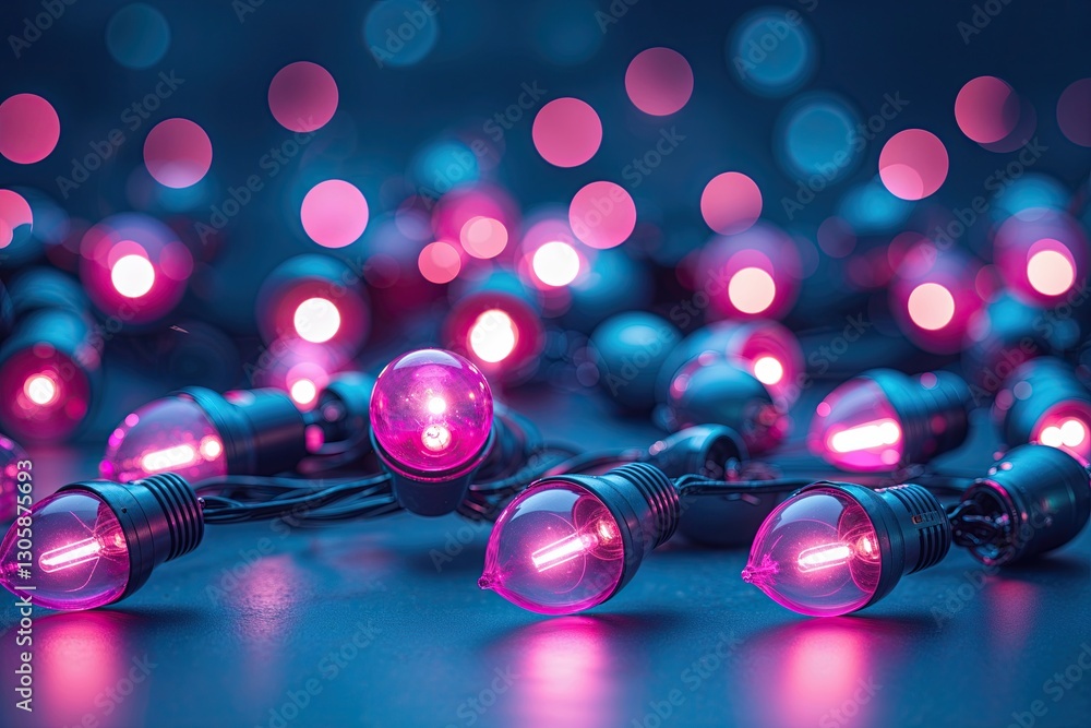 Poster whimsical vintage light display in cobalt and fuchsia with enchanting blurred bokeh effects