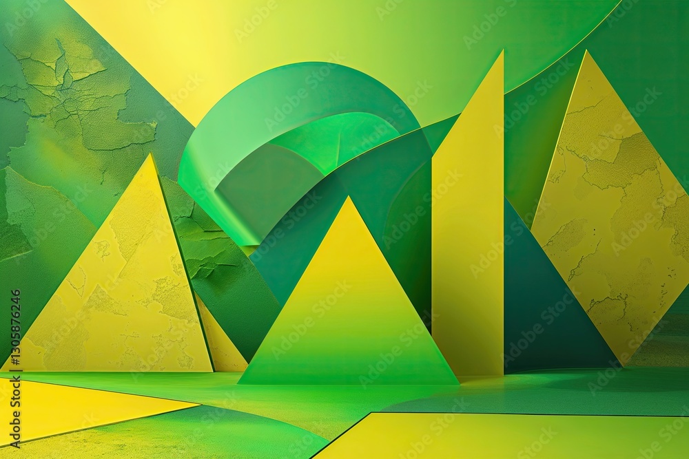 Aufkleber vibrant yellow and green gradient dynamic geometric shapes with abstract textures and smooth backgro