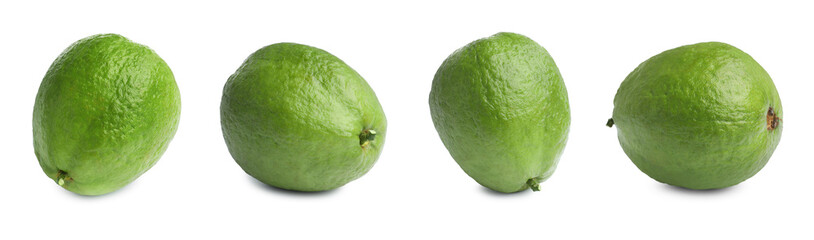 Tasty fresh guava fruits on white background, set
