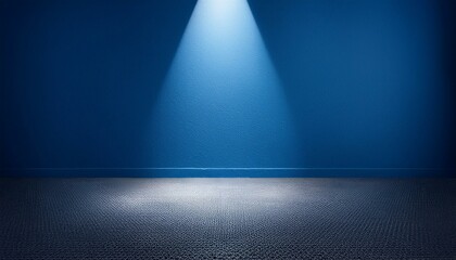 an artistic rendering of a minimalistic scene with a single spotlight illuminating a blue wall