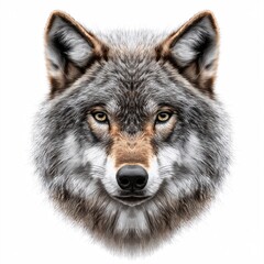 Fototapeta premium Realistic Grey Wolf Illustration: Detailed Portrait of Native Wild Animal in Natural Habitat