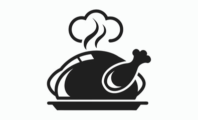 Baked chicken vector icon, baked chicken silhouette, roasted poultry vector illustration
