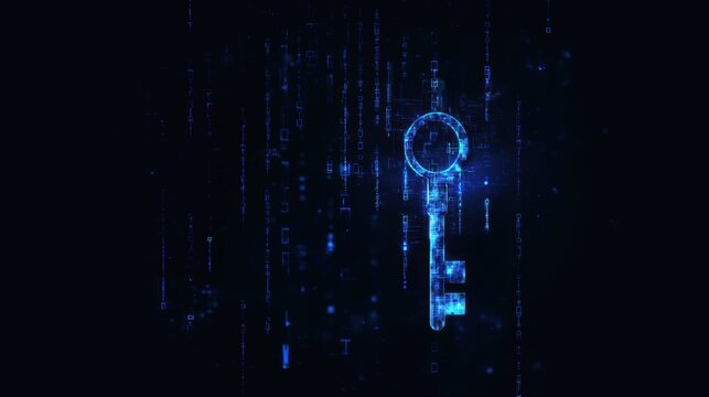 Glowing digital key. Cybersecurity concept.