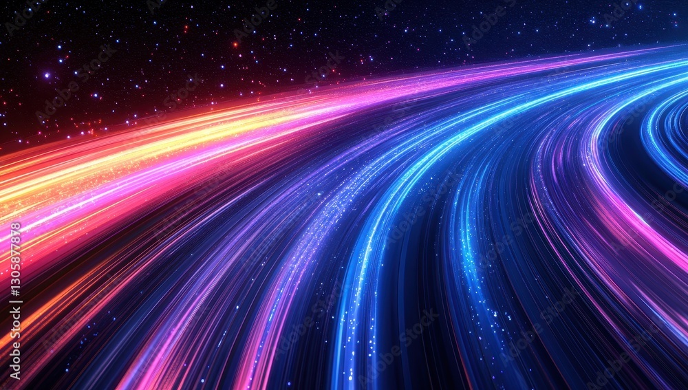Poster vibrant trails of light with stars in cosmic space creating a colorful abstract background for art a