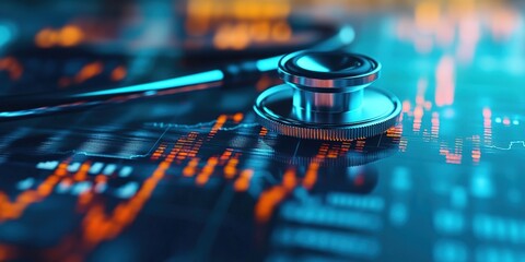 Close-up of Stethoscope on Vibrant Blue and Orange Data Chart