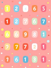 Colorful Number Grid on Pastel Pink Background