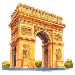Triumphal Arch of Paris A Watercolor Illustration.