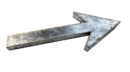 A weathered metallic arrow pointing right, symbolizing direction and guidance.
