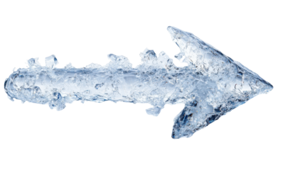 An artistic ice arrow pointing right, showcasing intricate details and a translucent blue tint.