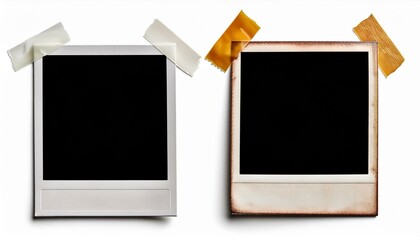 Set of polaroid photo films frame with tape, isolated on white backgrounds