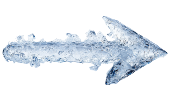 An artistic ice arrow pointing right, showcasing intricate details and a translucent blue tint.