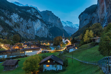 Lauterbrunnen Switzerland night at village valley in autumn season