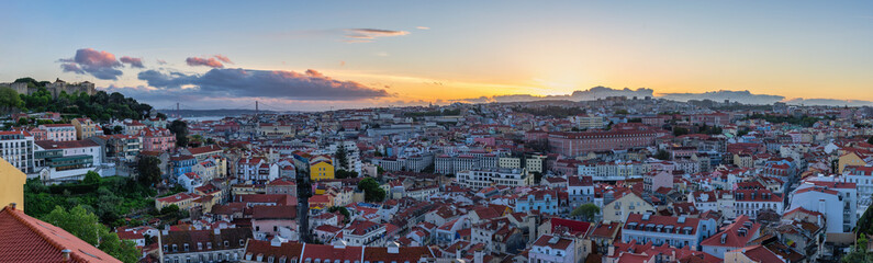 Obraz premium Lisbon Portugal, high angle view panorama sunset city skyline at Lisbon Baixa district with Lisbon Pantheon