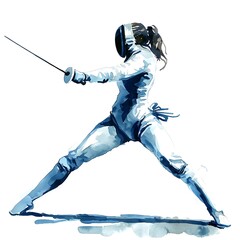 Obraz premium Dynamic Fencing Pose Artistic Watercolor Illustration of a Female Fencer.