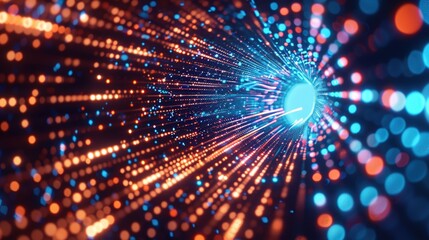 Fototapeta premium Vibrant abstract light tunnel with blue and orange