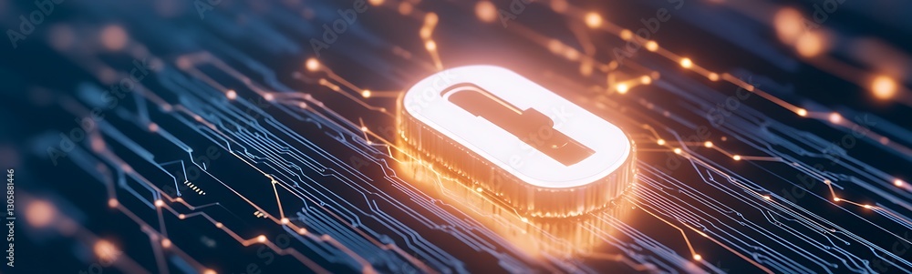 Poster Image of cybersecurity concepts in finance, featuring blockchain technology and encryption elements.