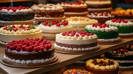 Colorful Layer Cake with Raspberry and Chocolate: A Festive Dessert Display of Sweet Indulgence and Delicious Patisserie Treats