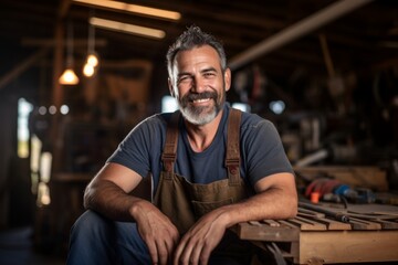 Obraz premium Portrait of a middle aged Hispanic male carpenter