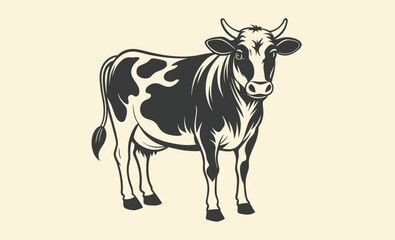 Vintage cow sketch drawing, bull and cow silhouette, vintage beef sketch vector illustration