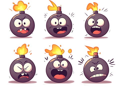 Cartoon bomb expressions set on white background - Powered by Adobe