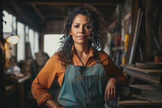 Portrait of a middle aged Hispanic female carpenter - Powered by Adobe