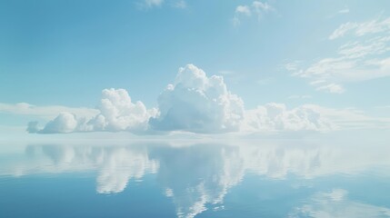Fototapeta premium Serene blue sky with fluffy clouds reflecting