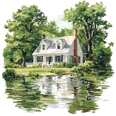 Obraz premium Lakeside Cottage in Summer.