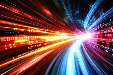 Abstract Macro Shot of Pixelated Data Transfer in Motion with Bright Colors and Light Trails