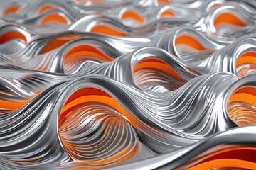 Dynamic 3D Silver Wave Design with Vibrant Orange Accents for an Energetic Party Theme