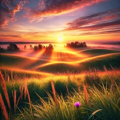 Fototapeta premium sunset over field