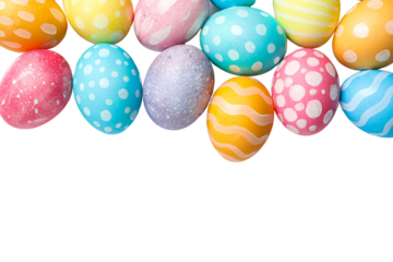 PNG, Easter, set of painted Easter eggs, with space for text, isolated on white background